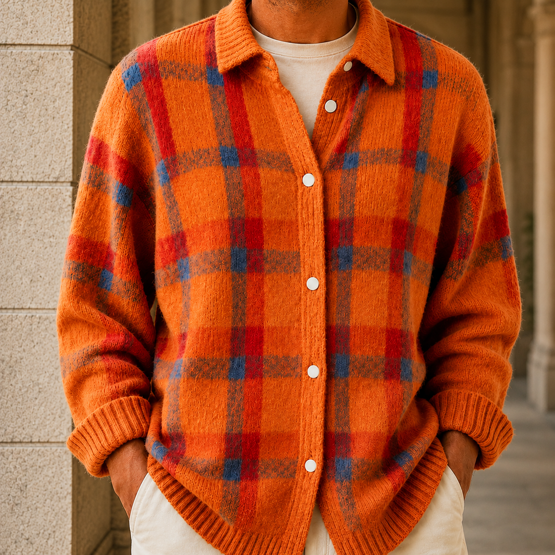 Valentin Plaid Cardigan - Orange