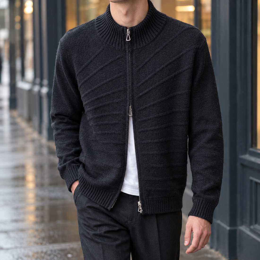 George Textured Cardigan - Black