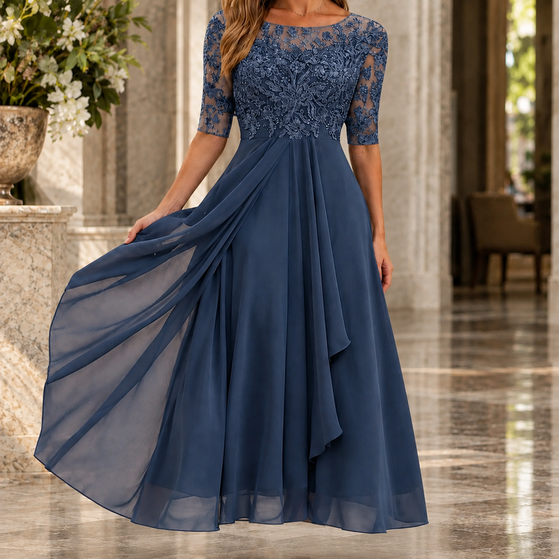 Maia Lace Midi Dress - Blue