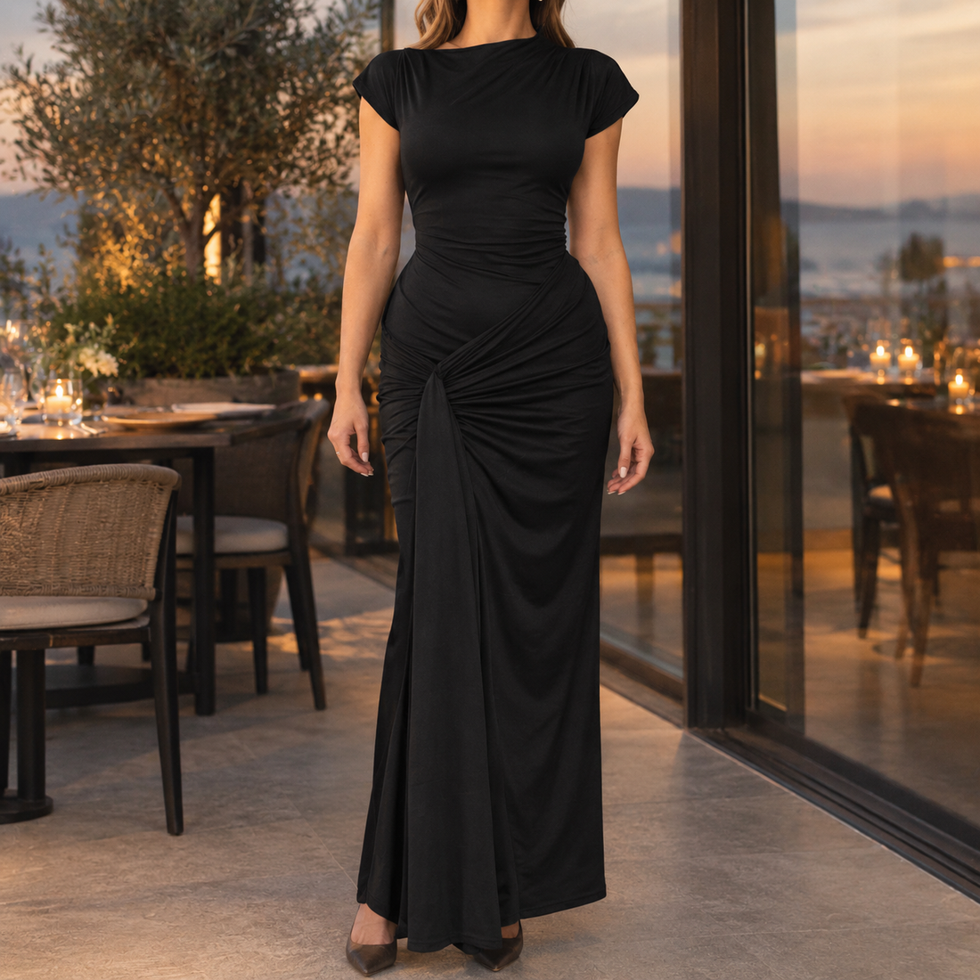 Sonia-Mae Ruched Maxi Dress - Black