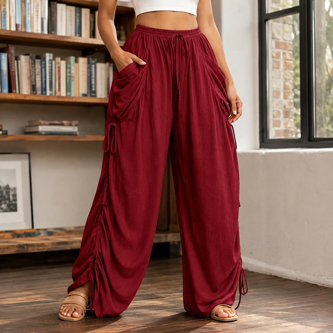 Caroline Ruched Harem Pants - Red