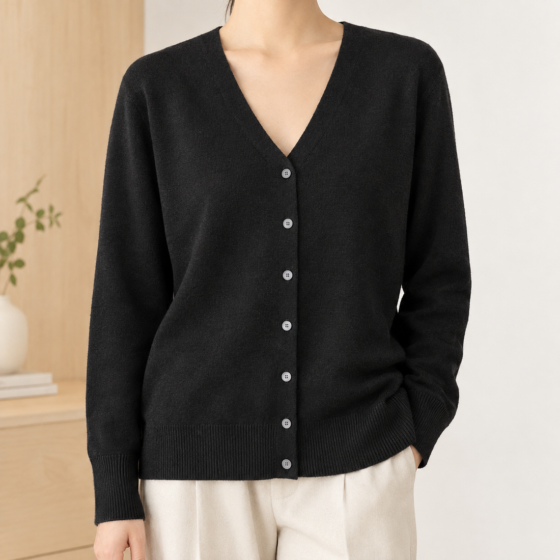 Diantha-Grace V Neck Cardigan - Black