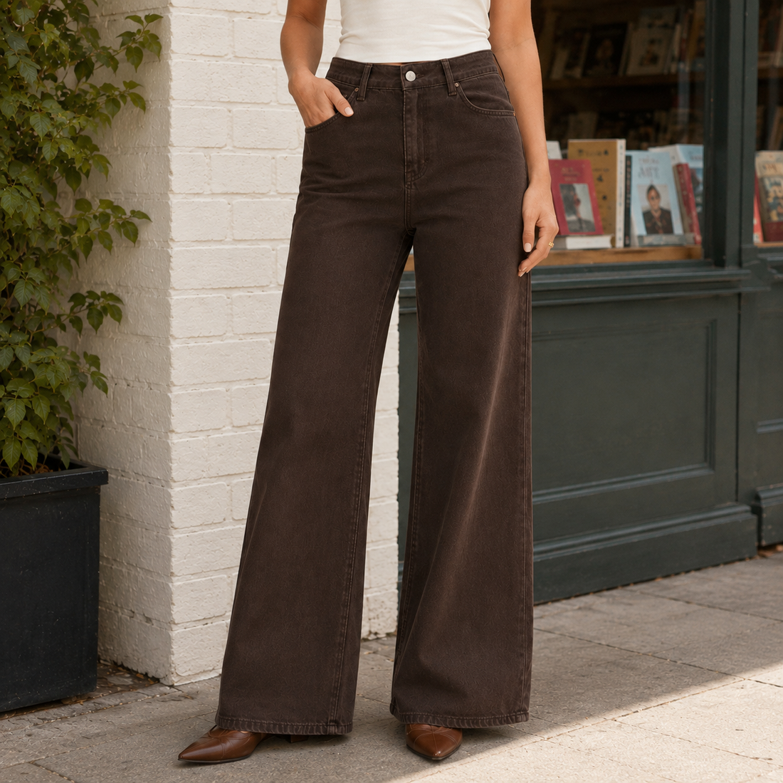 Yara Wide Leg Jeans - Dark Brown