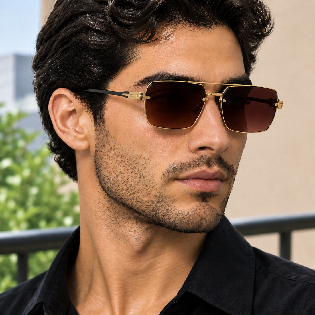 Claude Rimless Sunglasses - Brown