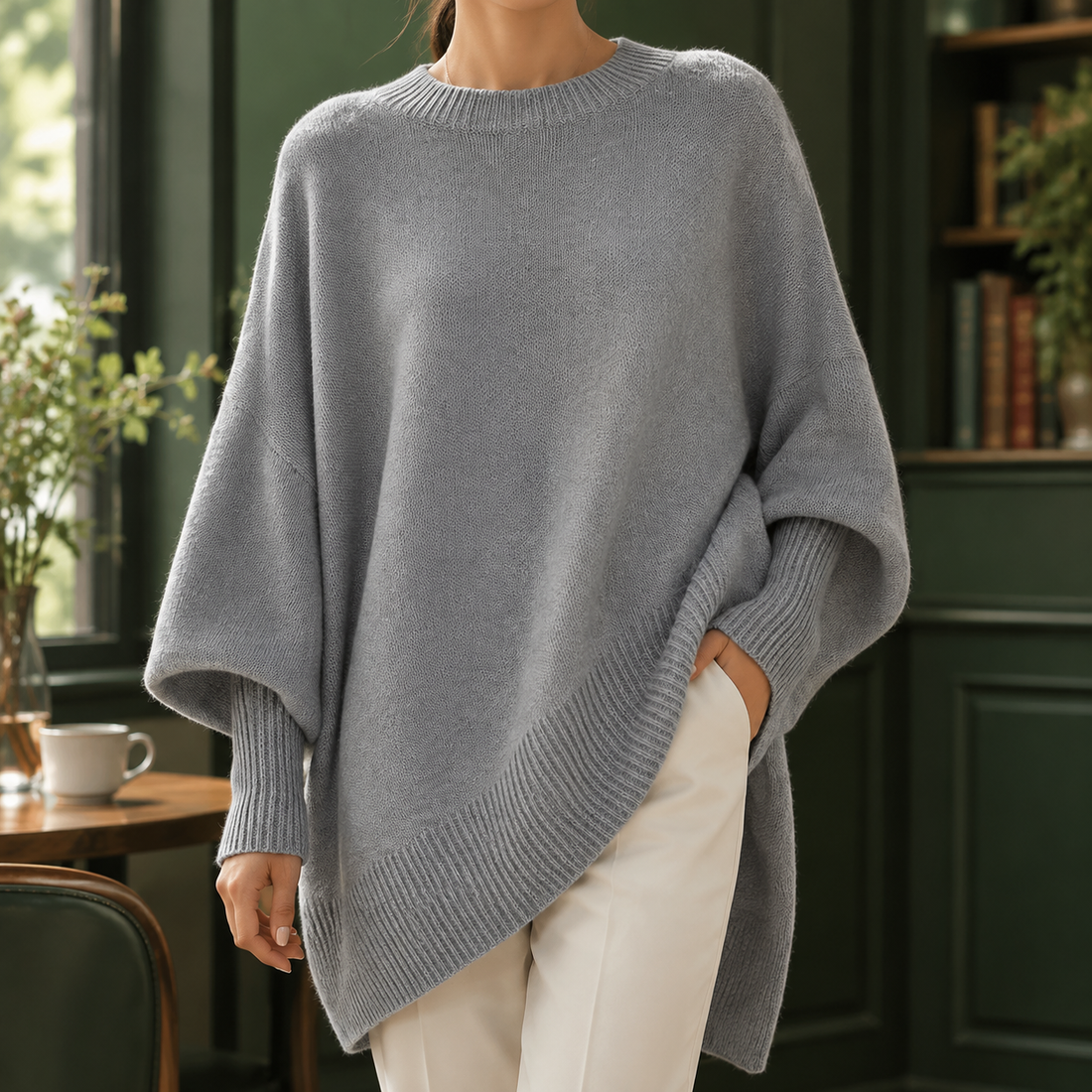 Audrina Crew Neck Sweater - Gray