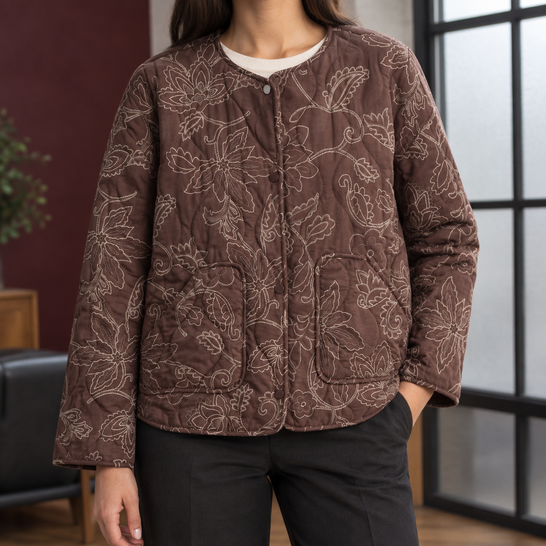 Octavia-Belle Embroidered Jacket - Brown