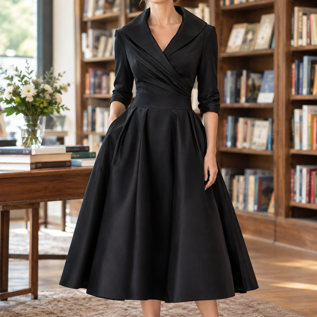 Tessa Wrap Midi Dress - Black