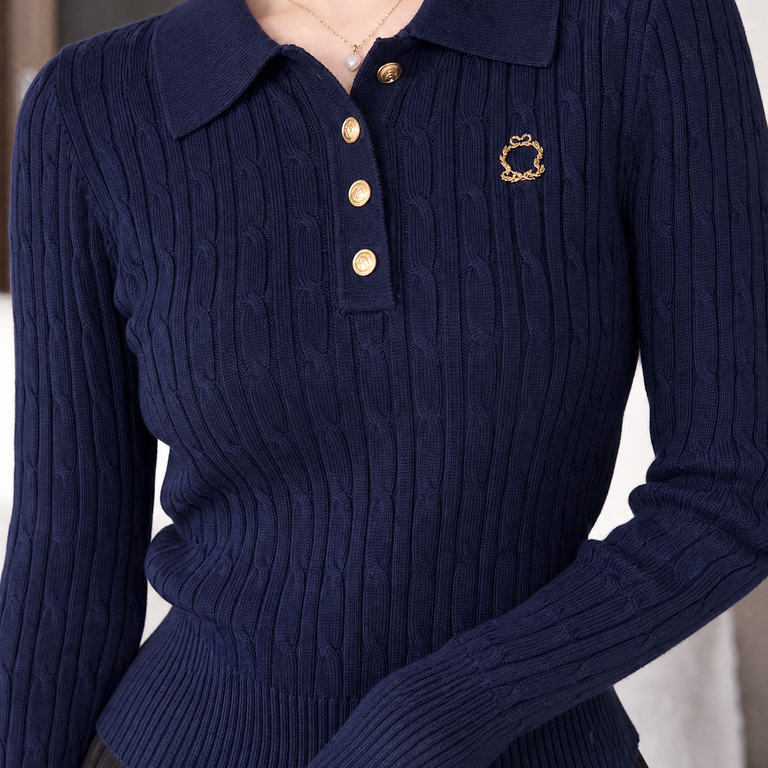 Leila Ribbed Polo Sweater - Lead Product Detail