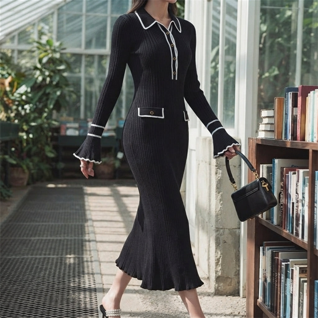Amelie Contrast Knit Dress - Lead Alternate View