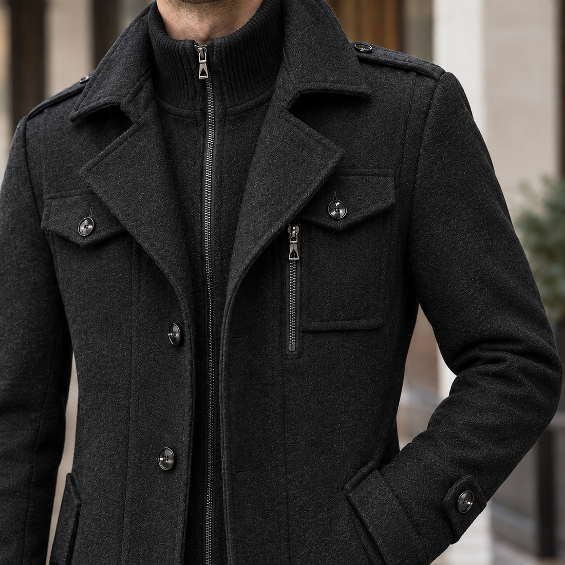 Caspian-Dean Wool Coat - Lead Product Detail