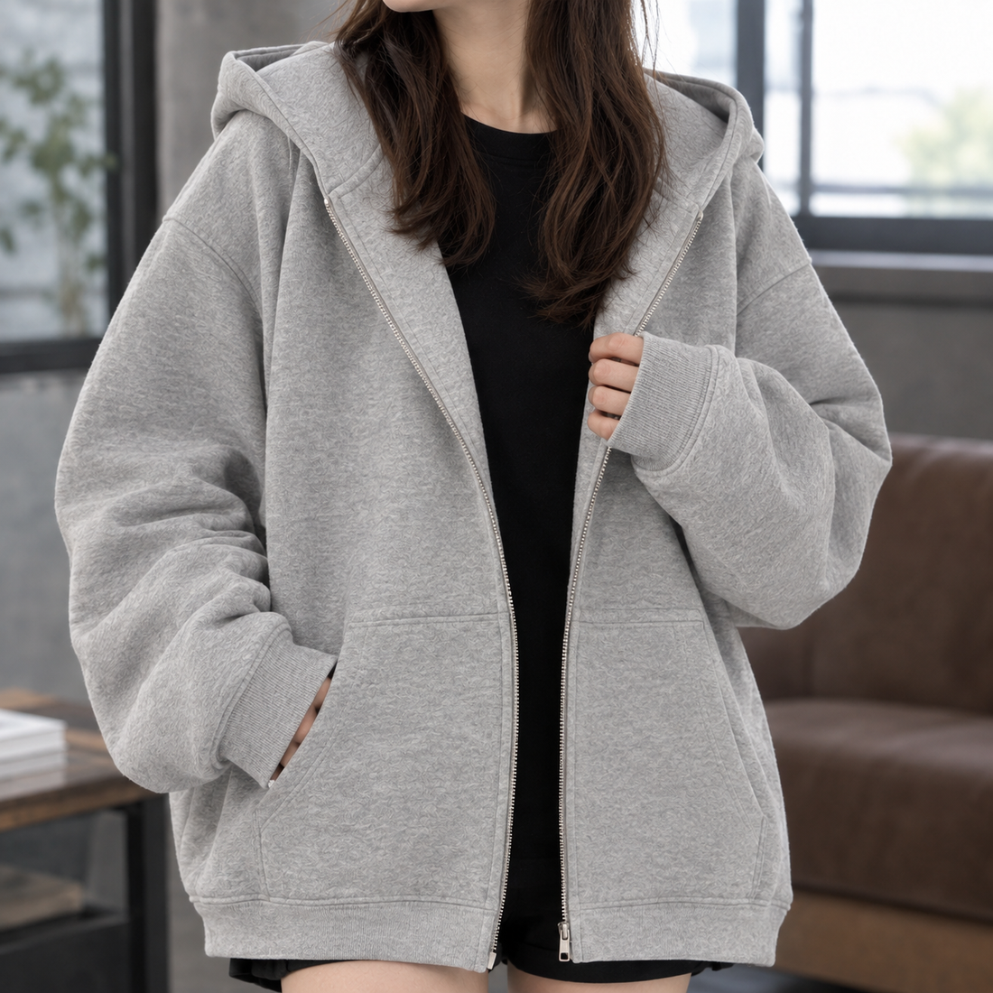 Jasmine Relaxed Zip Hoodie - Lead Product Detail