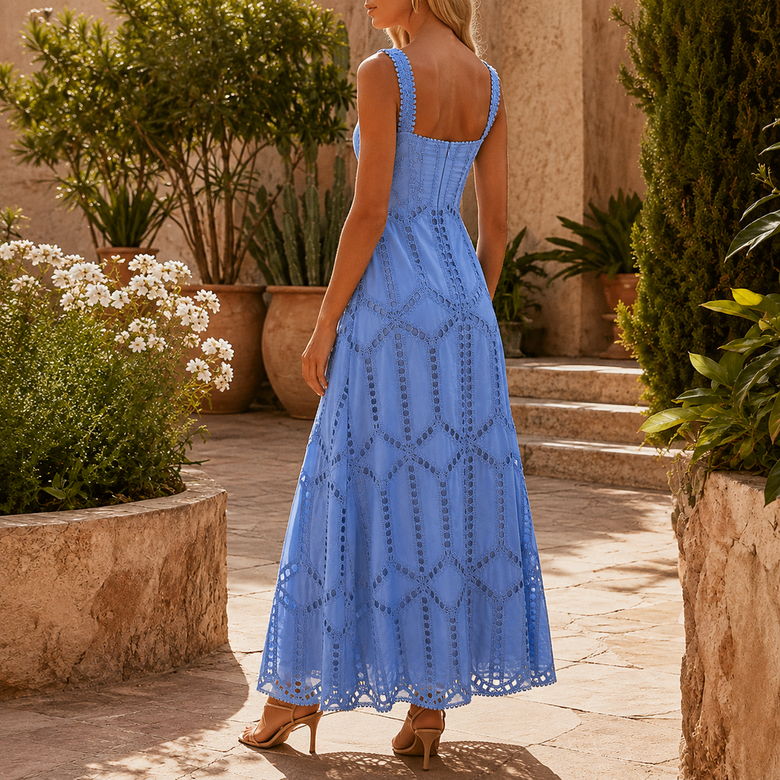 Amelie Eyelet Maxi Dress - Lead Alternate View