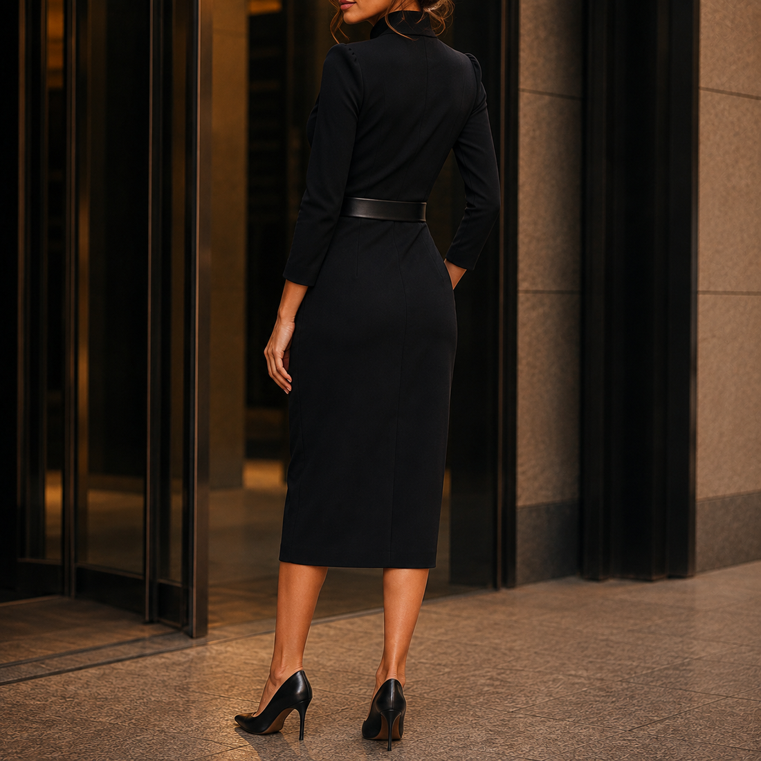 Lucille Belted Midi Dress - Lead Alternate View