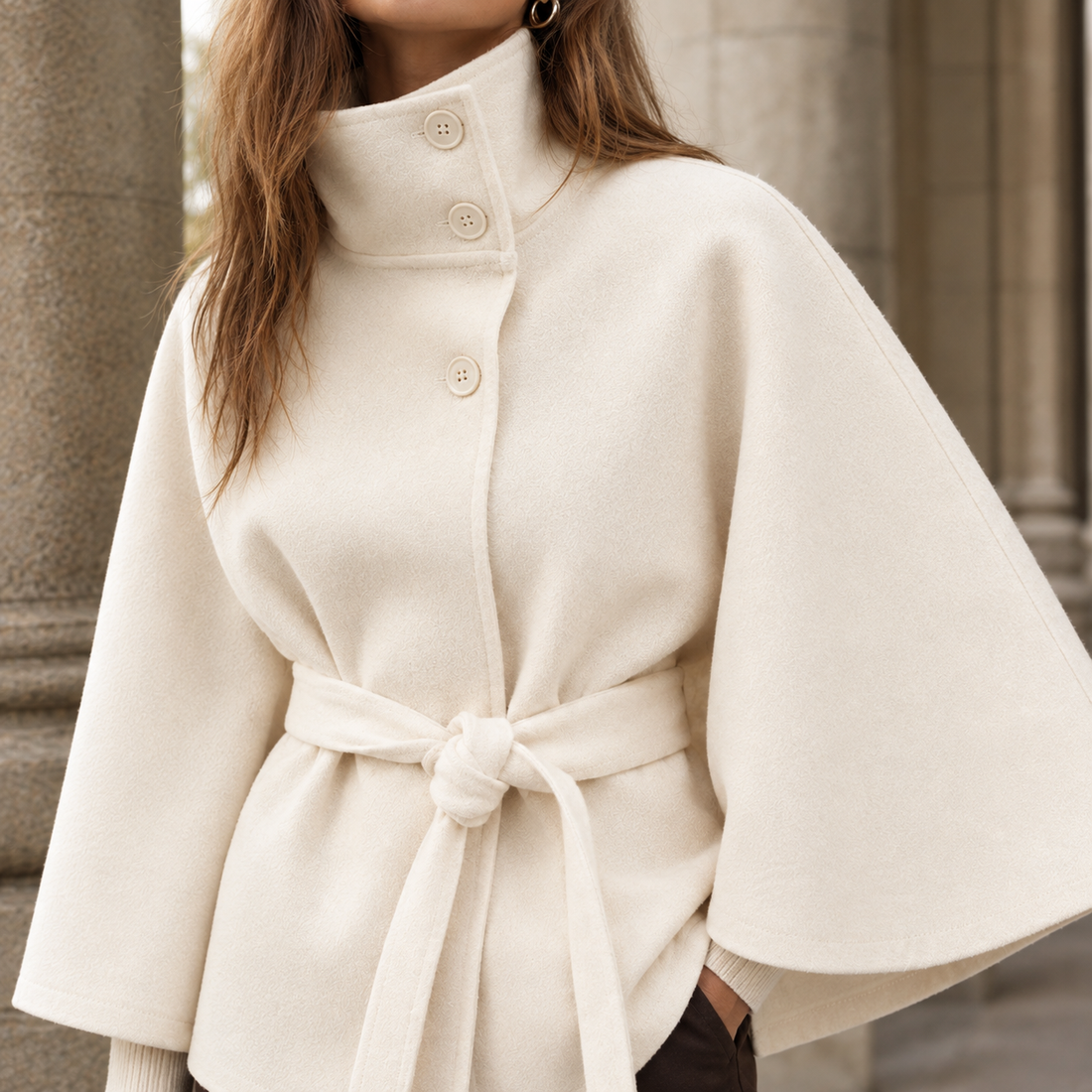 Apolline Belted Cape - Lead Product Detail