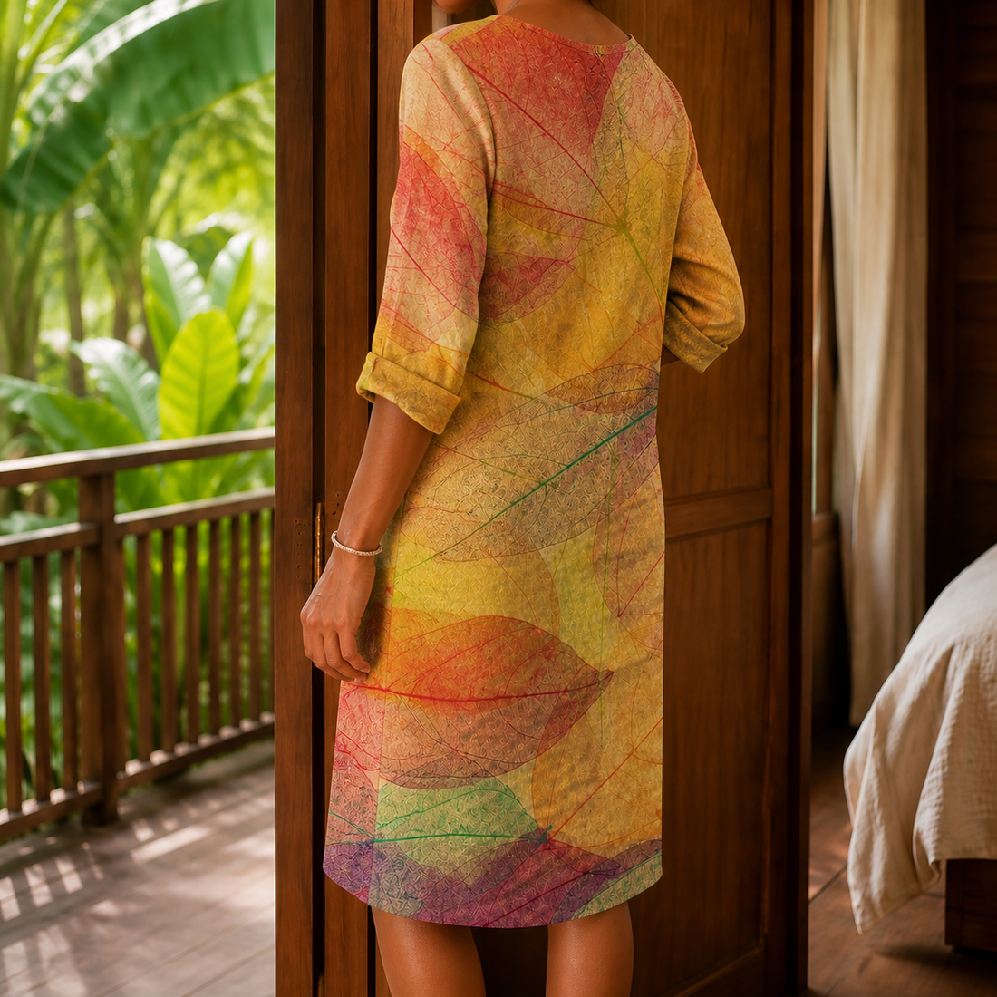 Lorelei Leaf Print Dress - Lead Alternate View