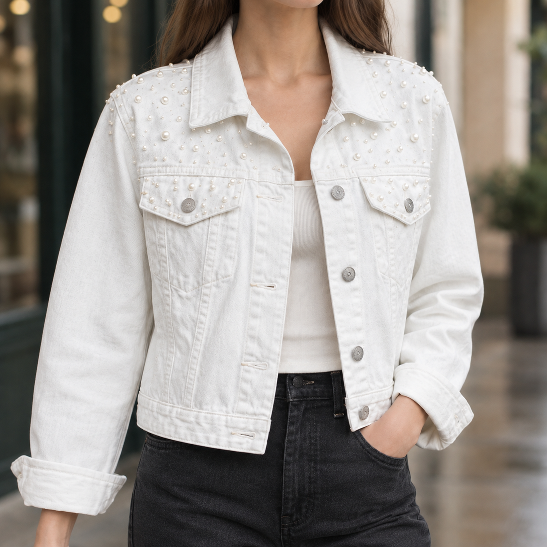 Annabelle-Jade Beaded Denim Jacket - Lead Product Detail