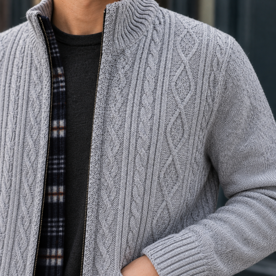 Wendell Cable Knit Cardigan - Lead Product Detail
