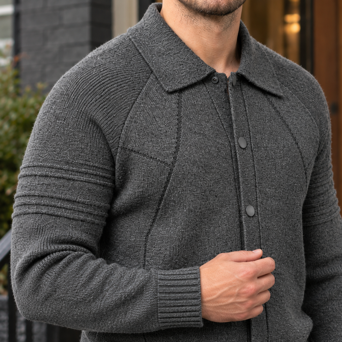 Anthony Ribbed Cardigan - Lead Product Detail