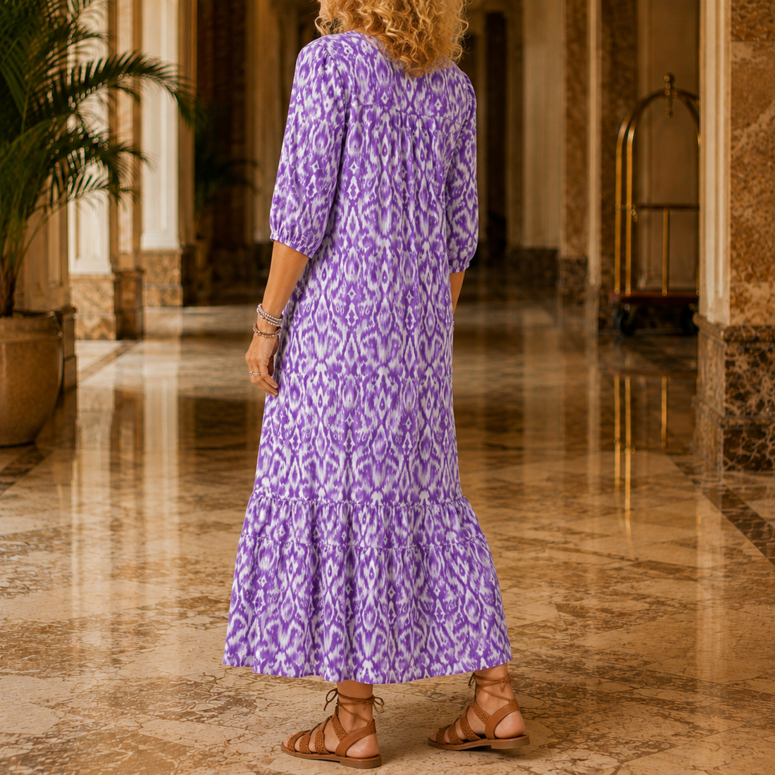 Zinnia Printed Midi Dress - Lead Alternate View