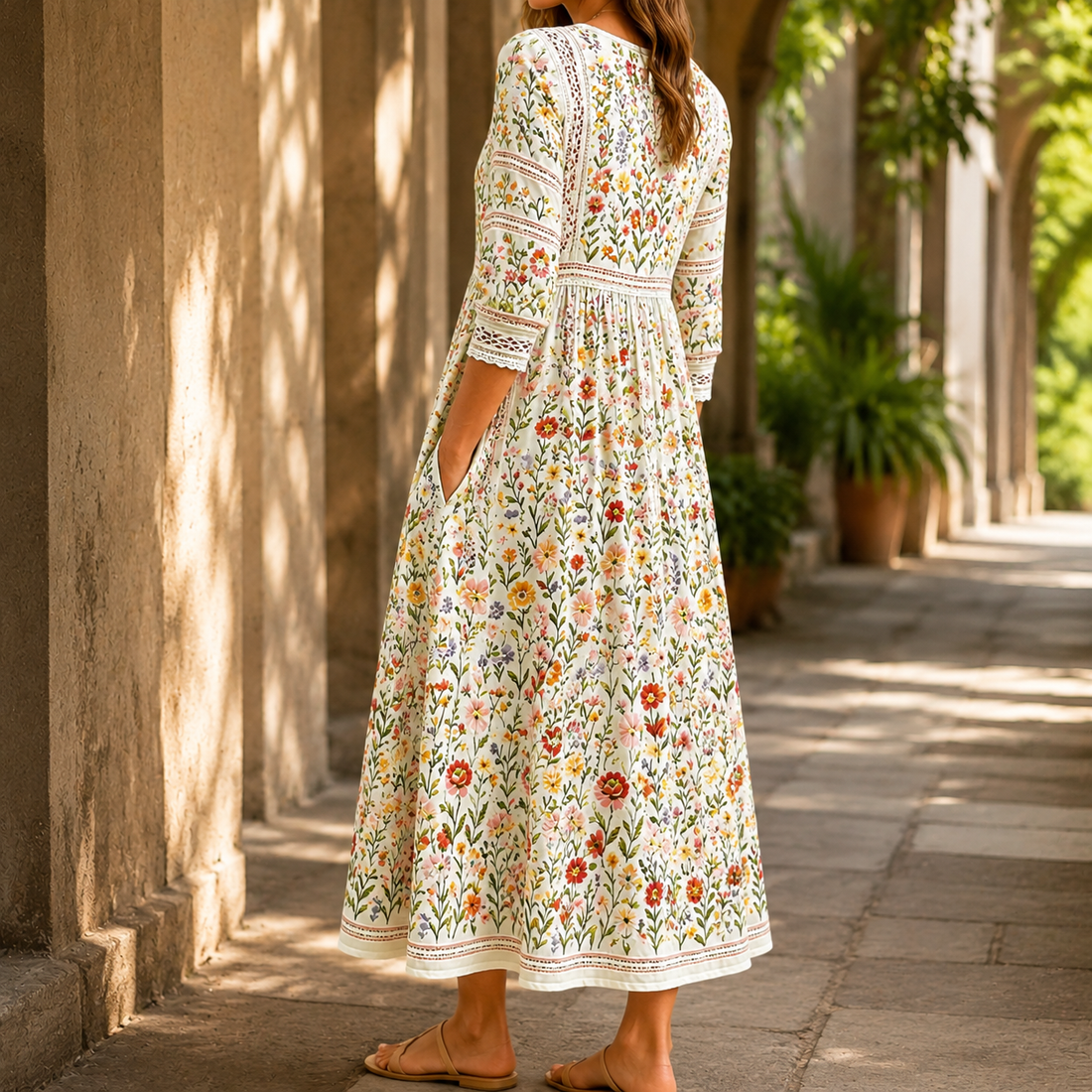 Solene Floral Midi Dress - Lead Alternate View