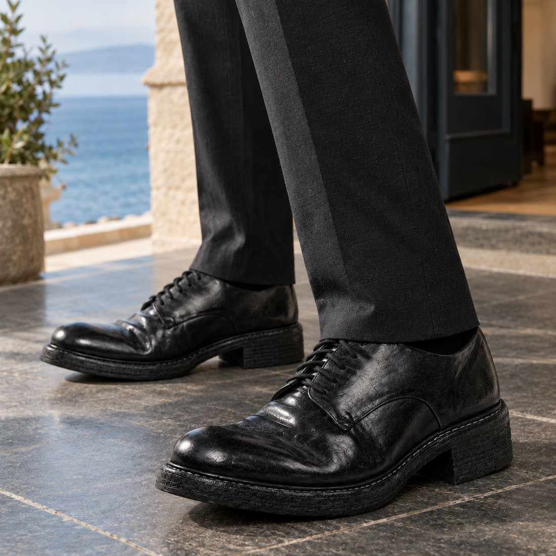 Grosseto Leather Derby Shoes - Lead Product Detail