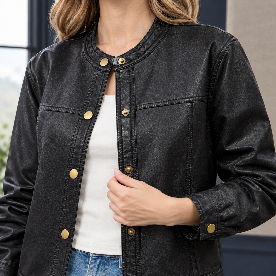 Gillian-Grace Snap Front Jacket - Lead Product Detail