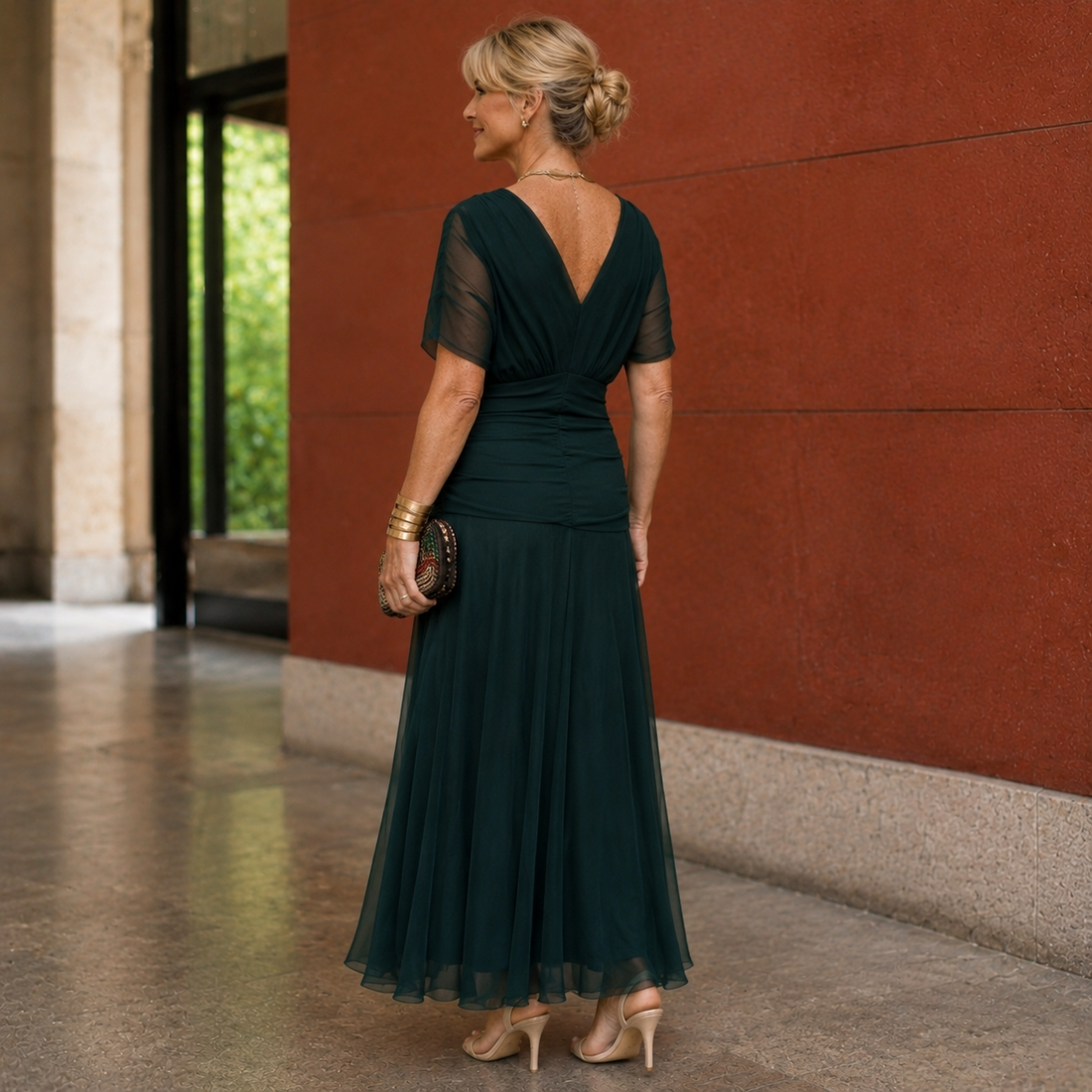 Serena-Pearl Draped Maxi Dress - Lead Alternate View