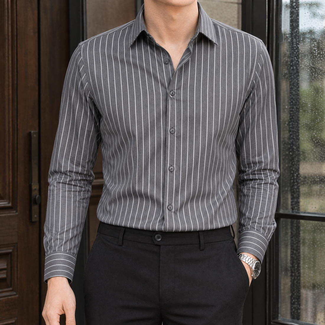 Fintan-Wren Striped Shirt - Gray