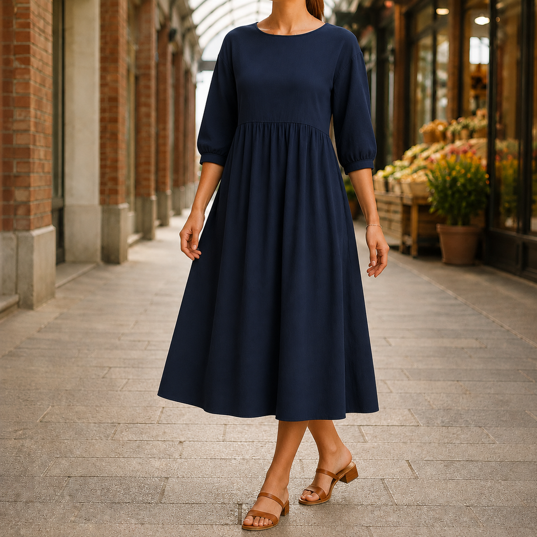 Ramona-Mae Empire Midi Dress - Navy