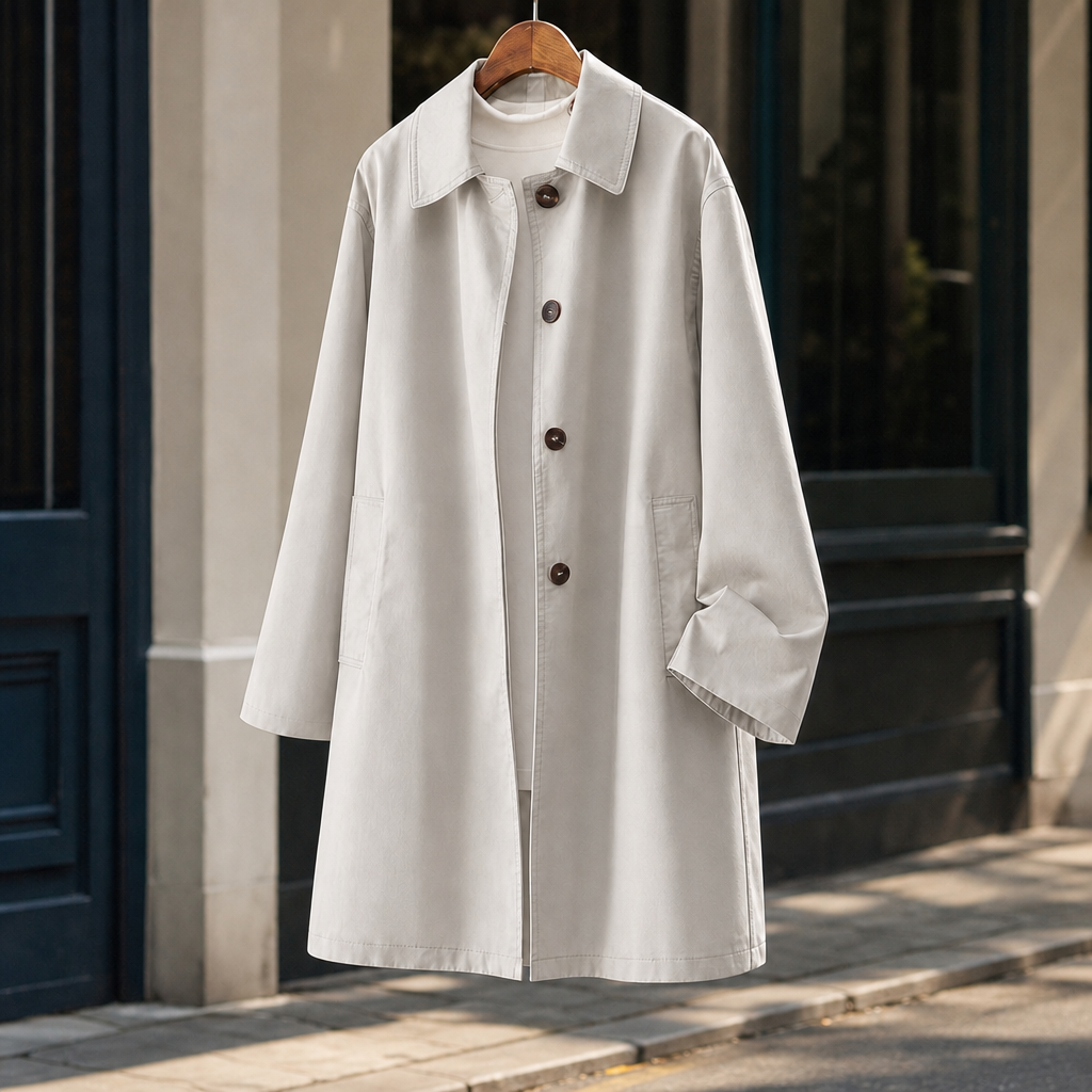Oriane Single-Breasted Overcoat - Rice Gray