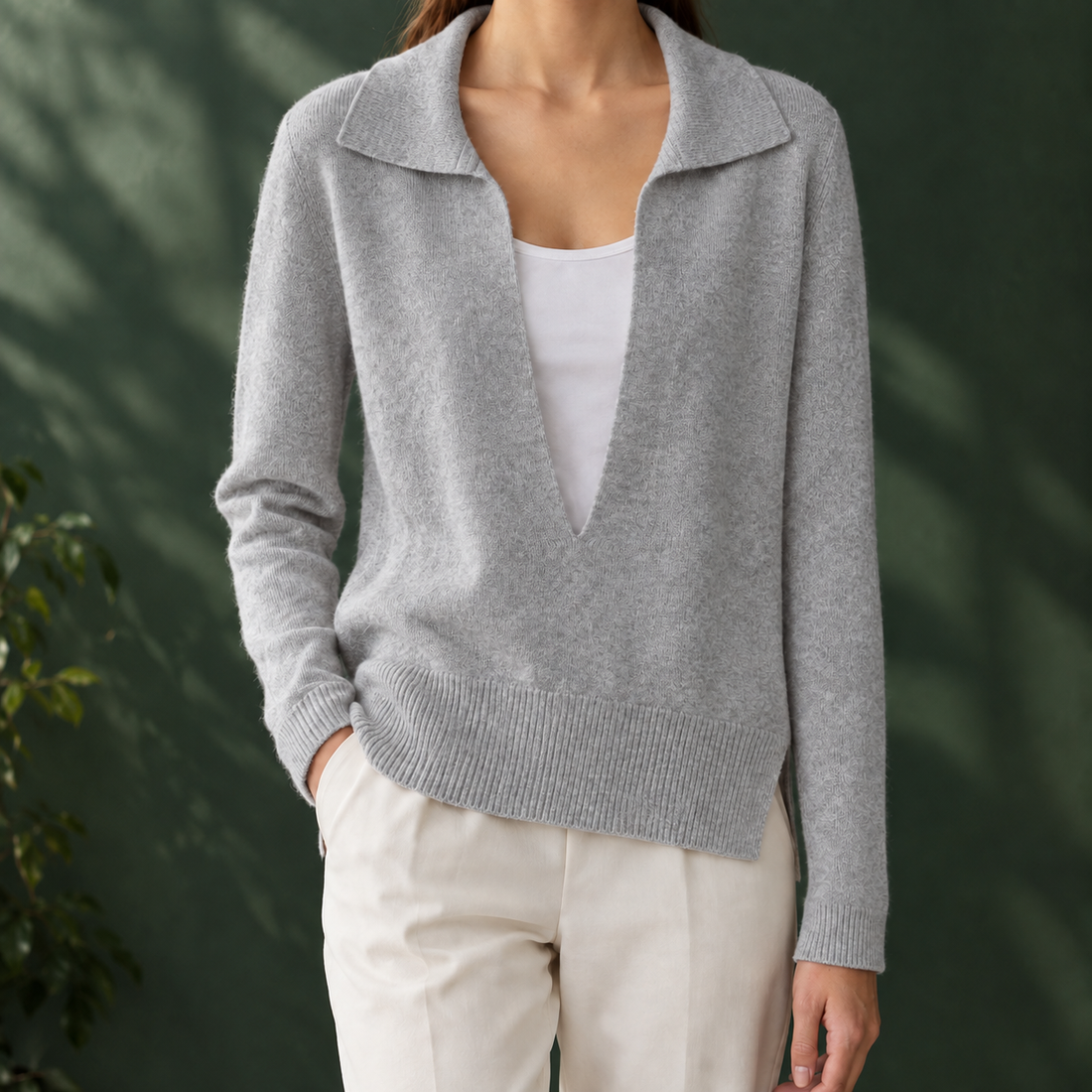 Leontine-Grace Layered Look Sweater - Light Gray