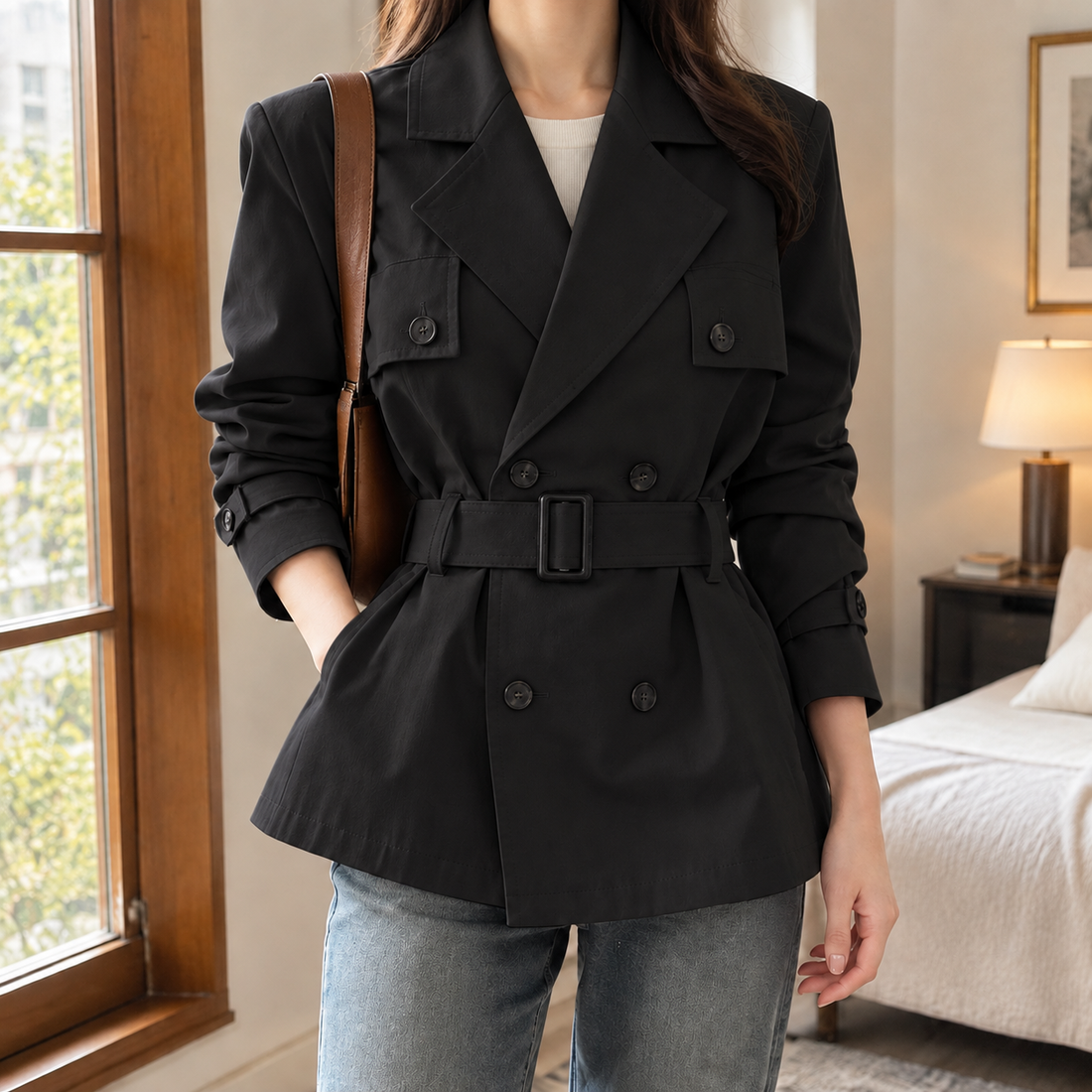 Jocasta Belted Jacket - Black
