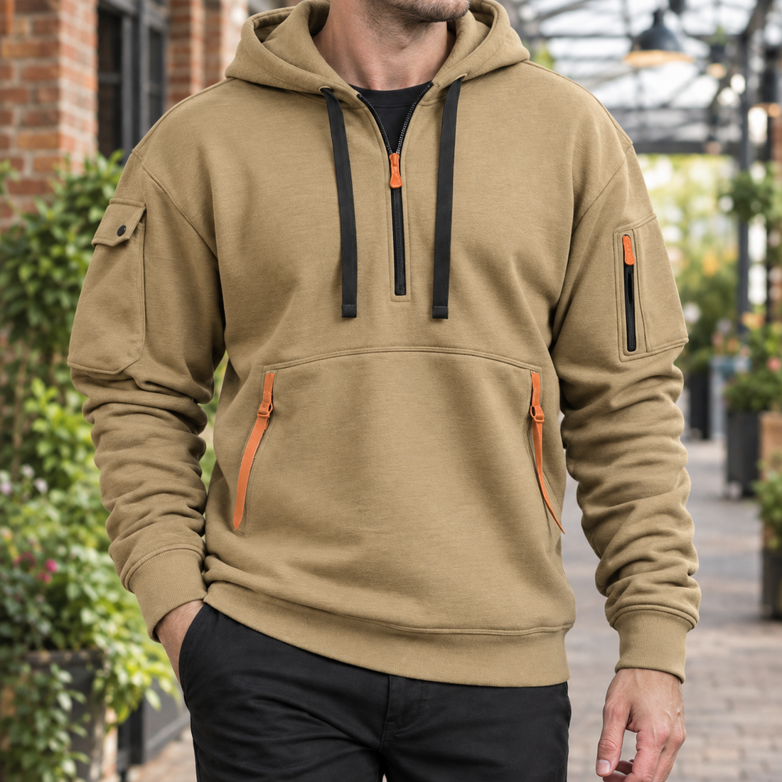Griffin Half-Zip Hoodie - Camel