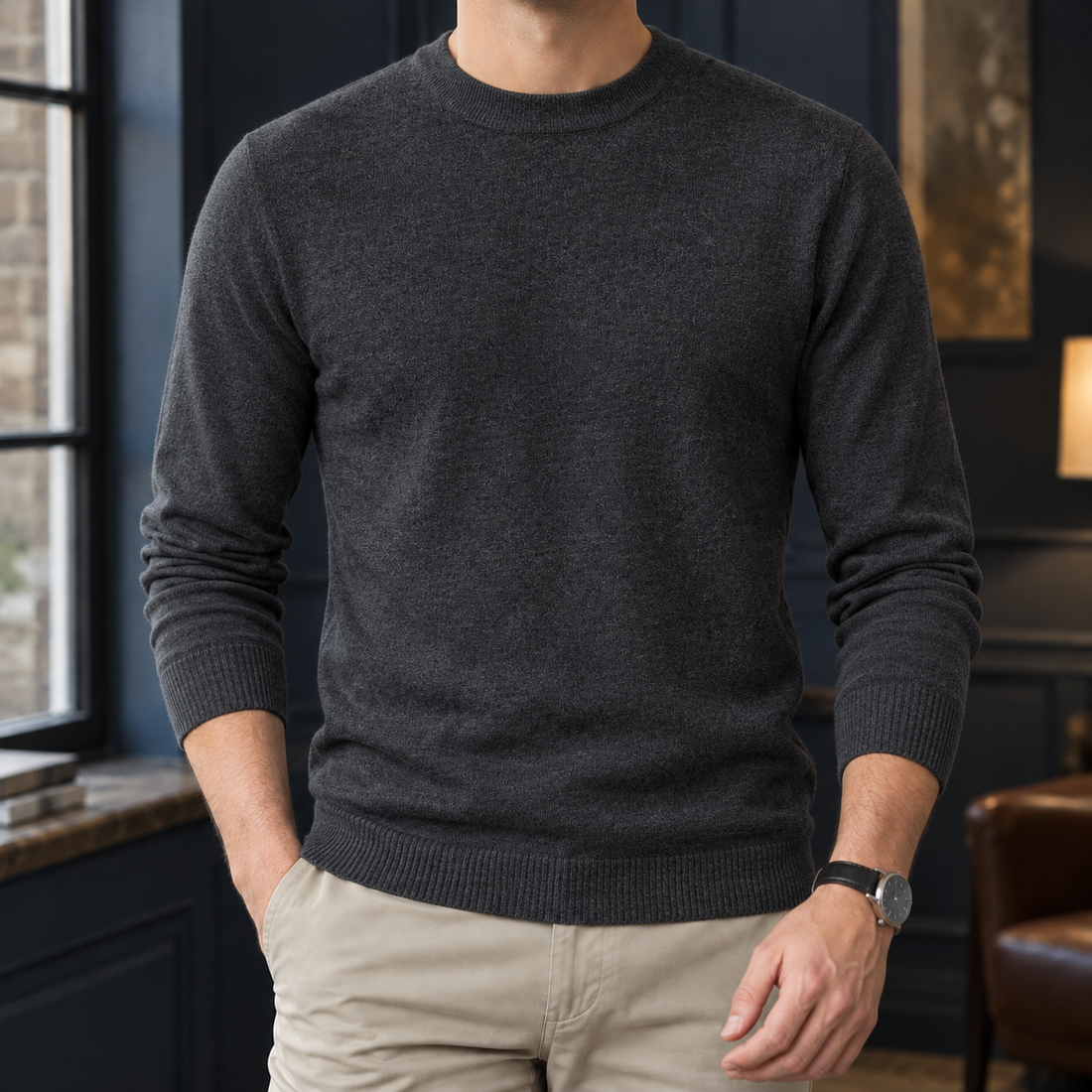Olivier-Miles Round Neck Sweater - Round Neck Charcoal Gray