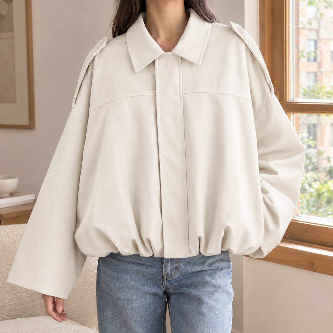 Amabel Cropped Bomber Jacket - White