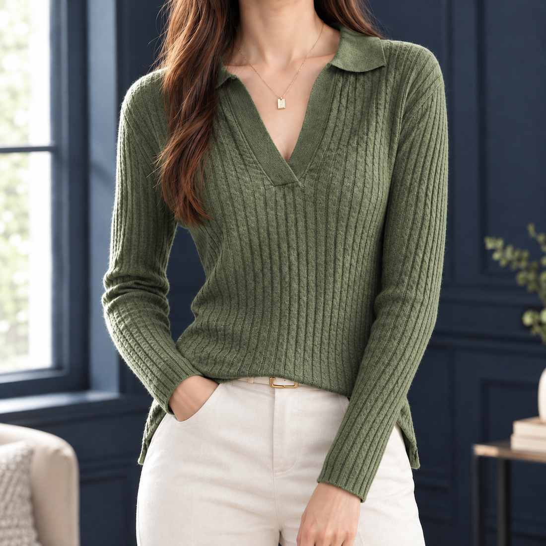 Gloria Ribbed Sweater - Leaf Green