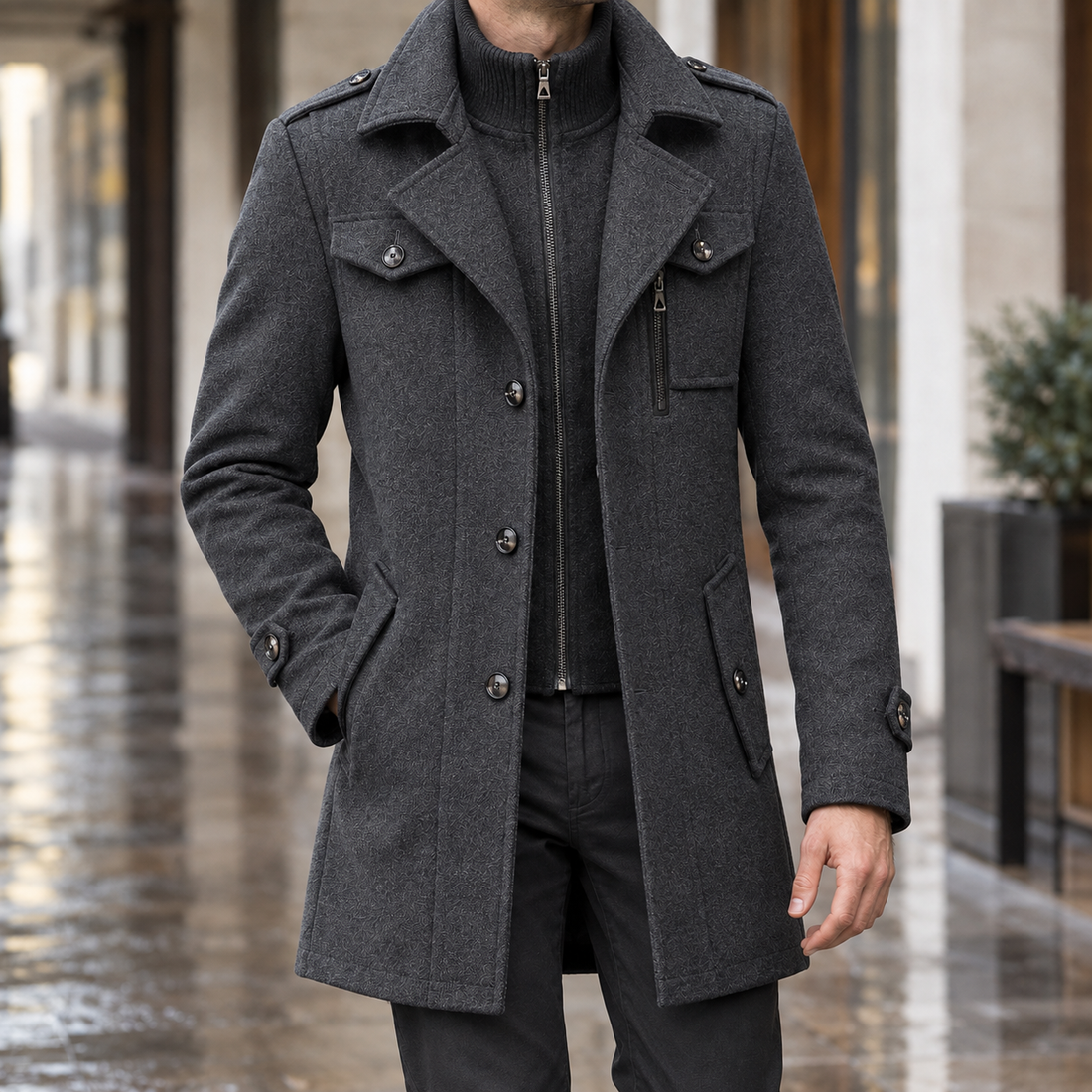 Caspian-Dean Wool Coat - Gray