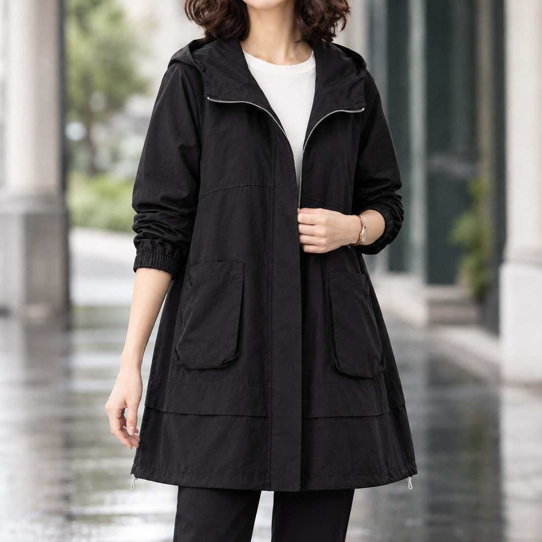 Paloma-Rose Hooded Coat - Black