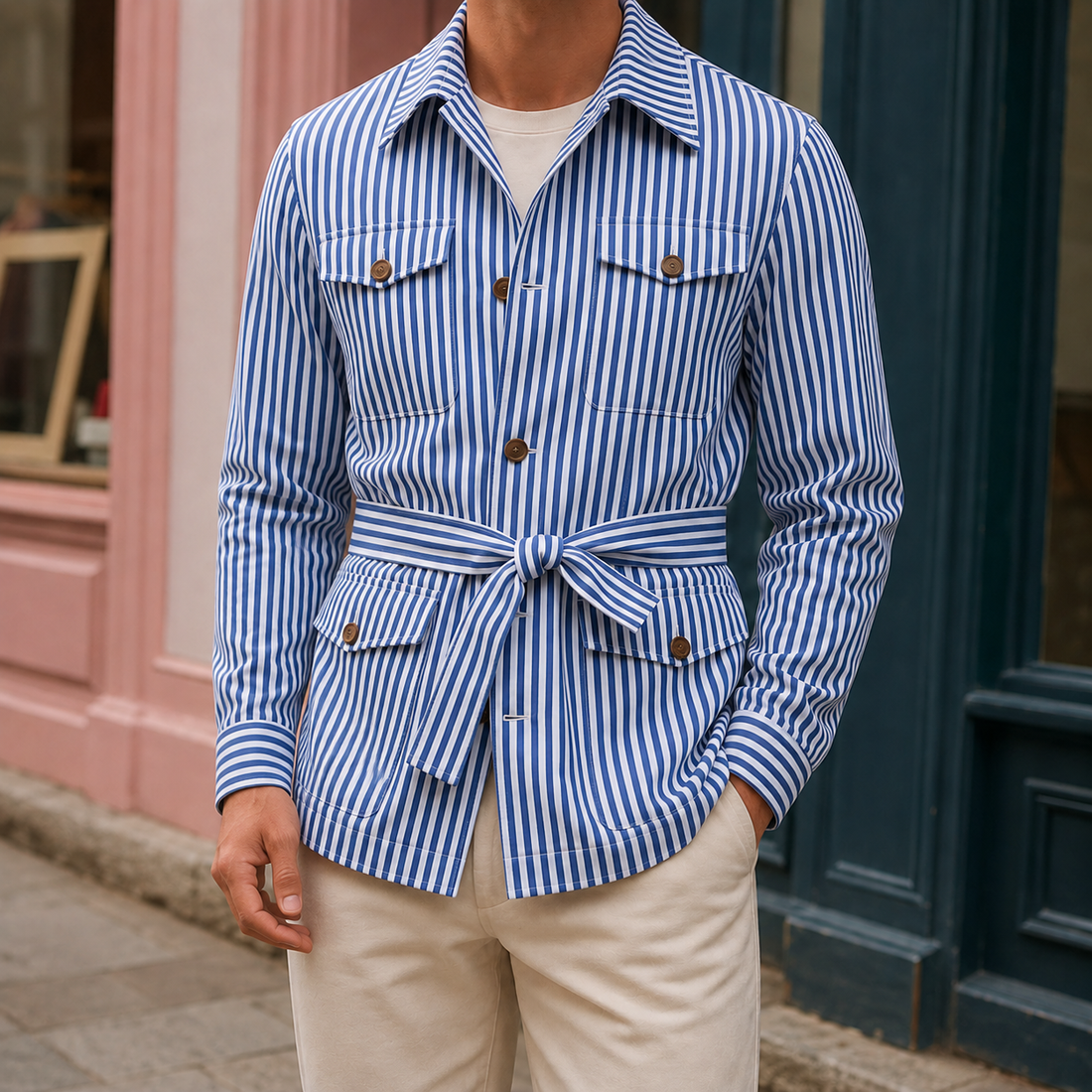 Tristan Striped Safari Jacket - Blue