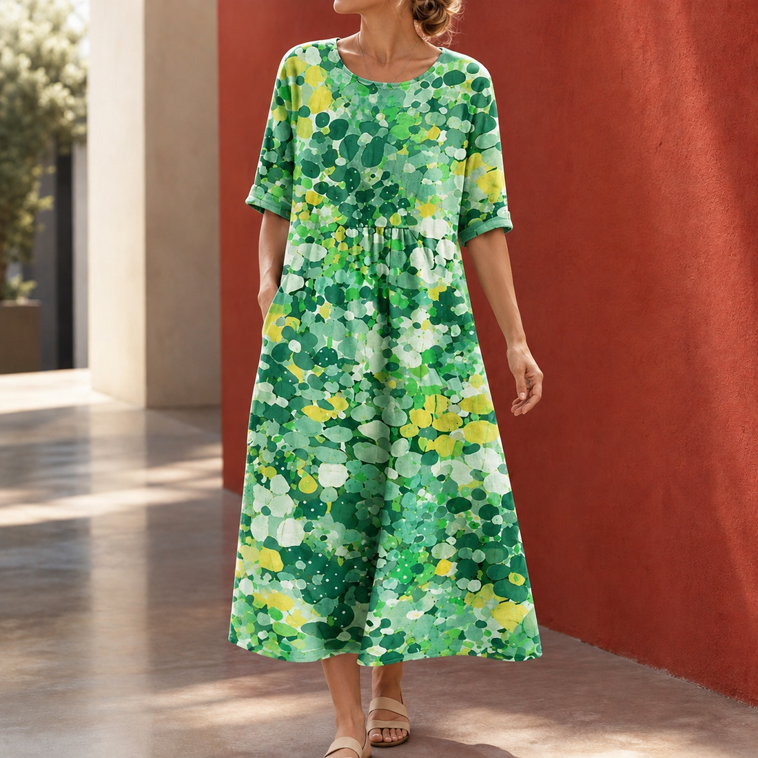 Blair-Pearl Printed Midi Dress - Green
