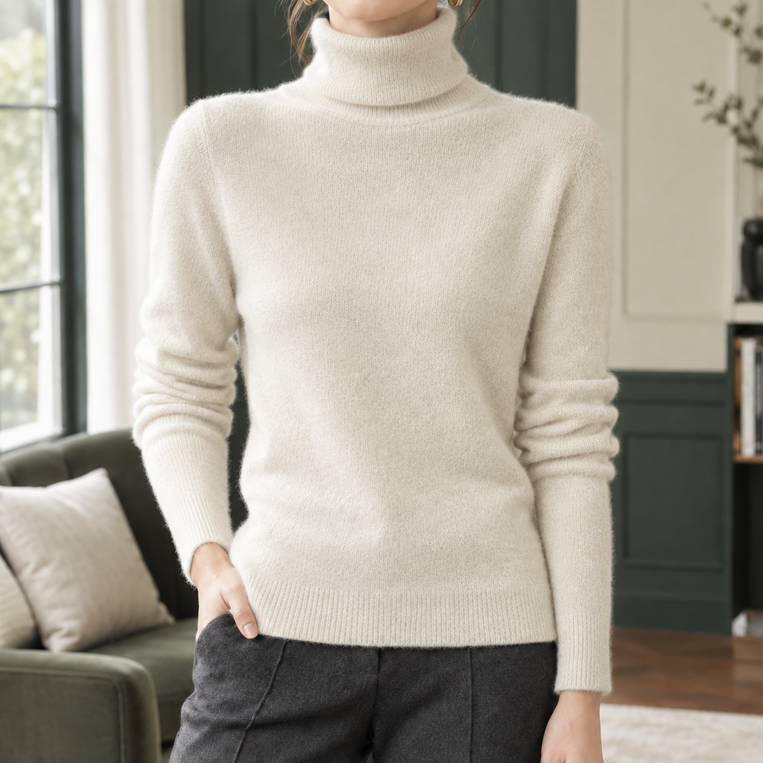 Alma-Lane Turtleneck Sweater - Beige