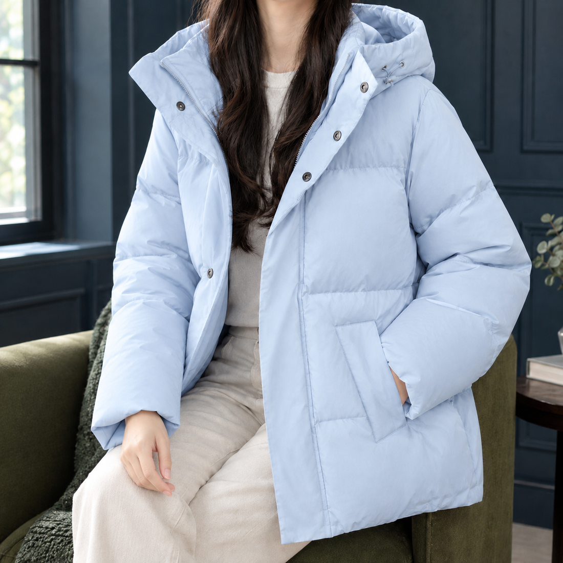 Laurel-Marie Hooded Puffer Jacket - Sky Blue Genuine