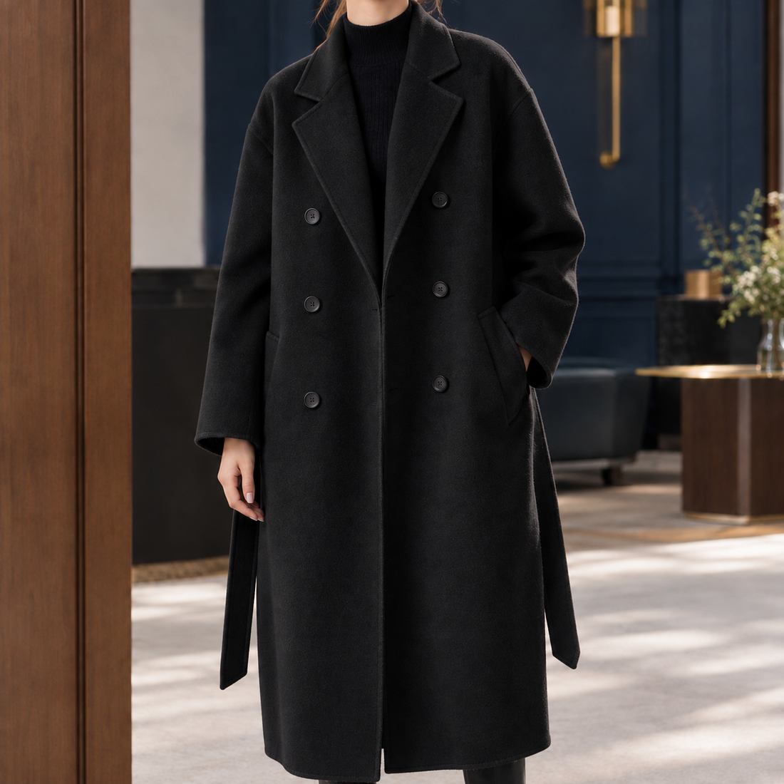 Briony Double-Breasted Coat - Black