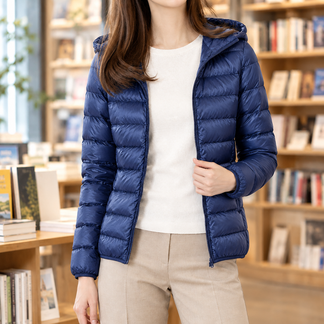 Thomasina Cashmere Puffer Jacket - Navy Blue