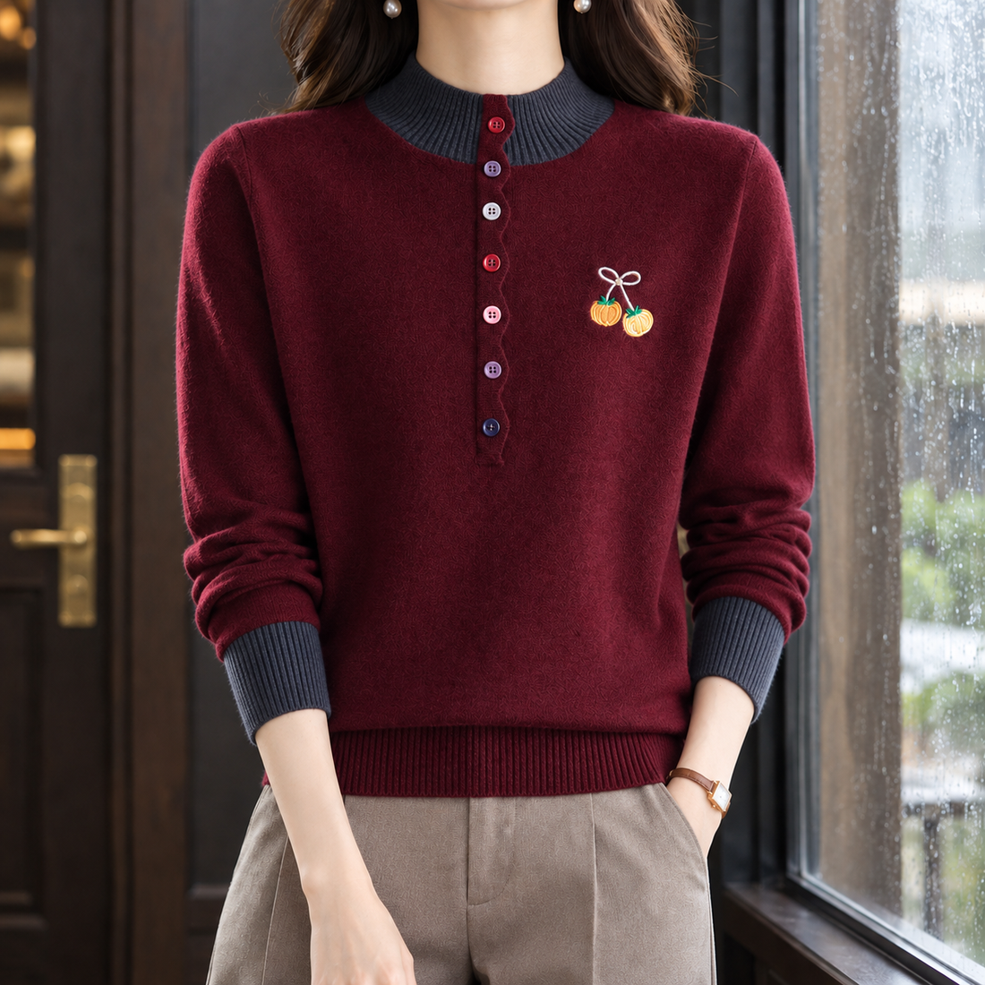 Ashley-Hope Mock Neck Sweater - Angora Red