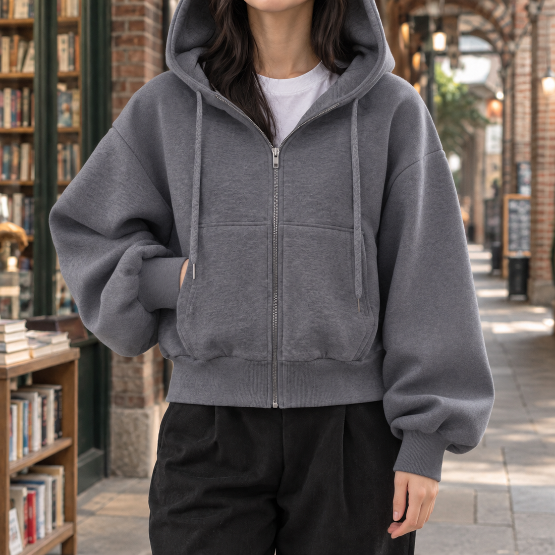 Maylis Cropped Hoodie - Dark Gray