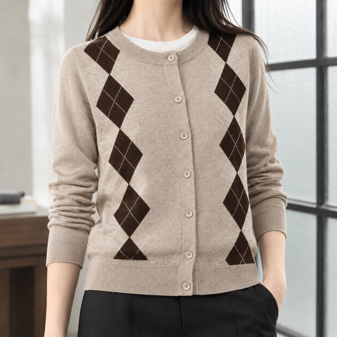 Madeleine-Louise Argyle Cardigan - Beige