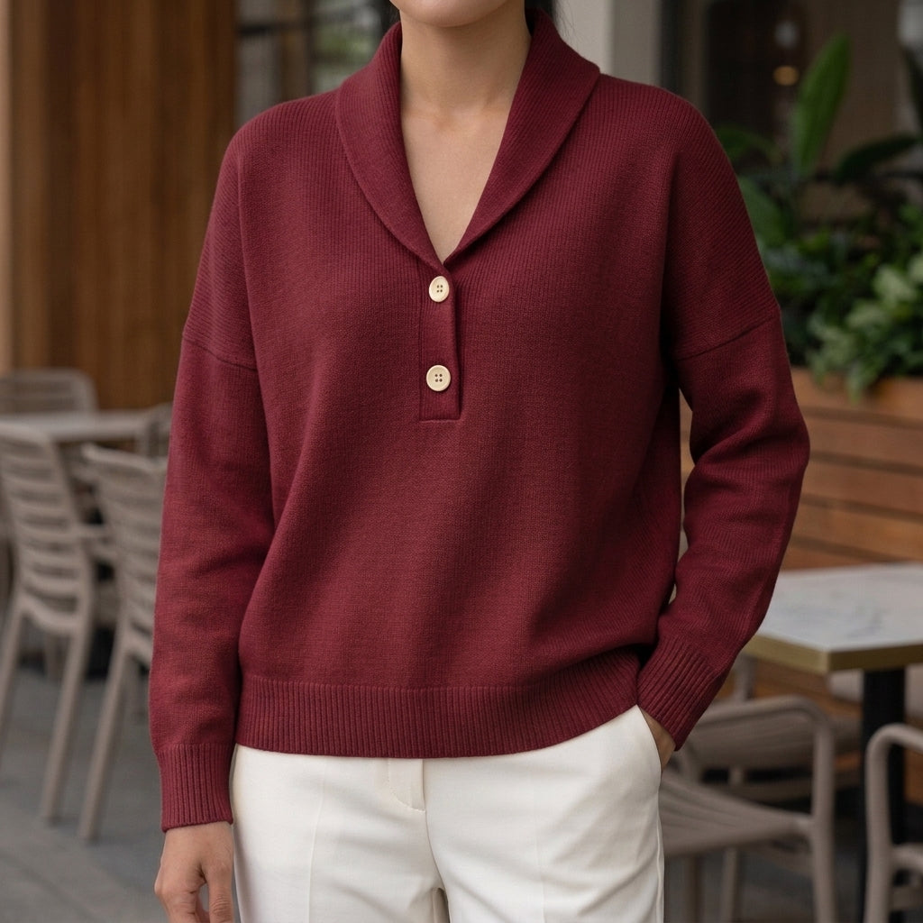 Camille Shawl Collar Sweater - Red