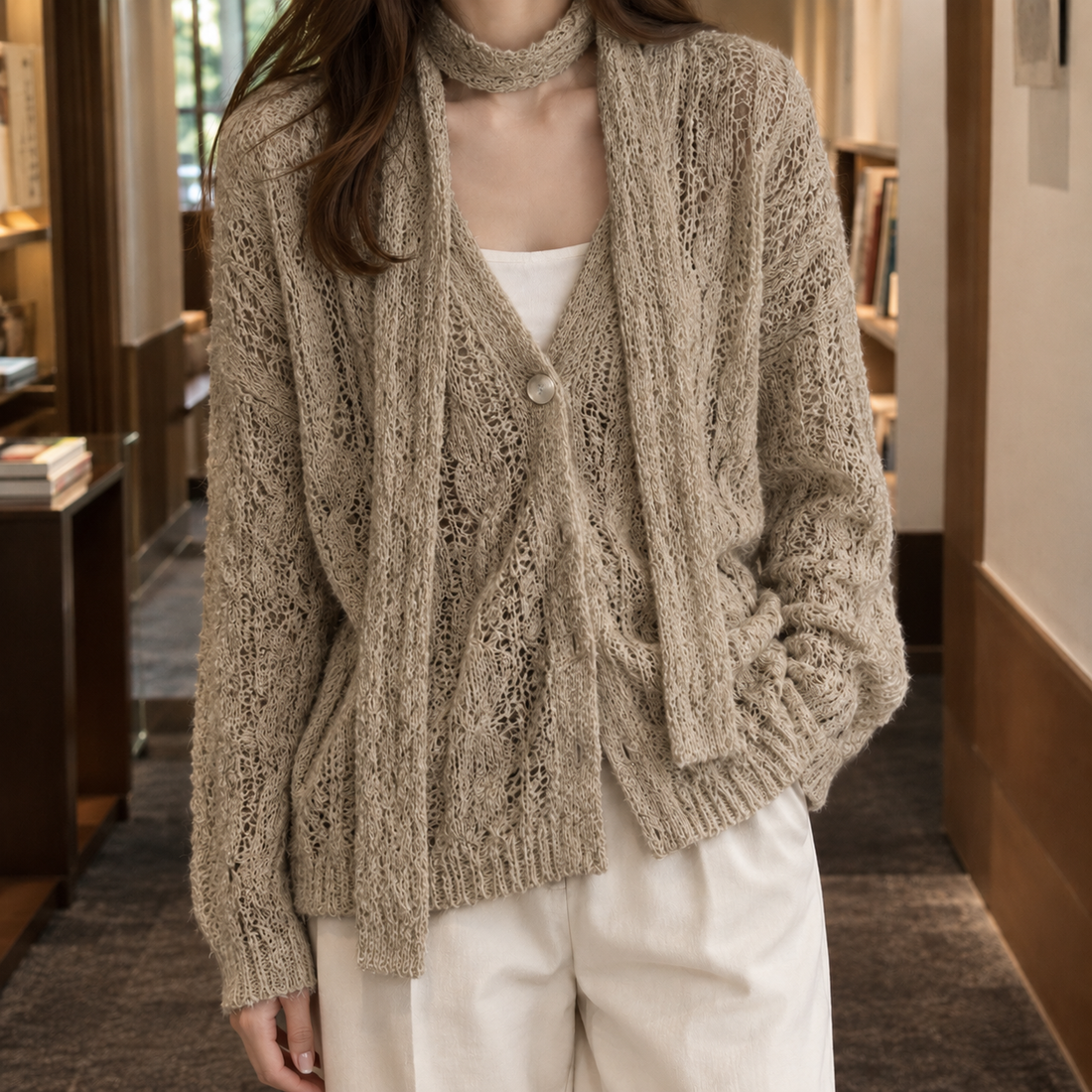 Elle Cable Cardigan - Khaki