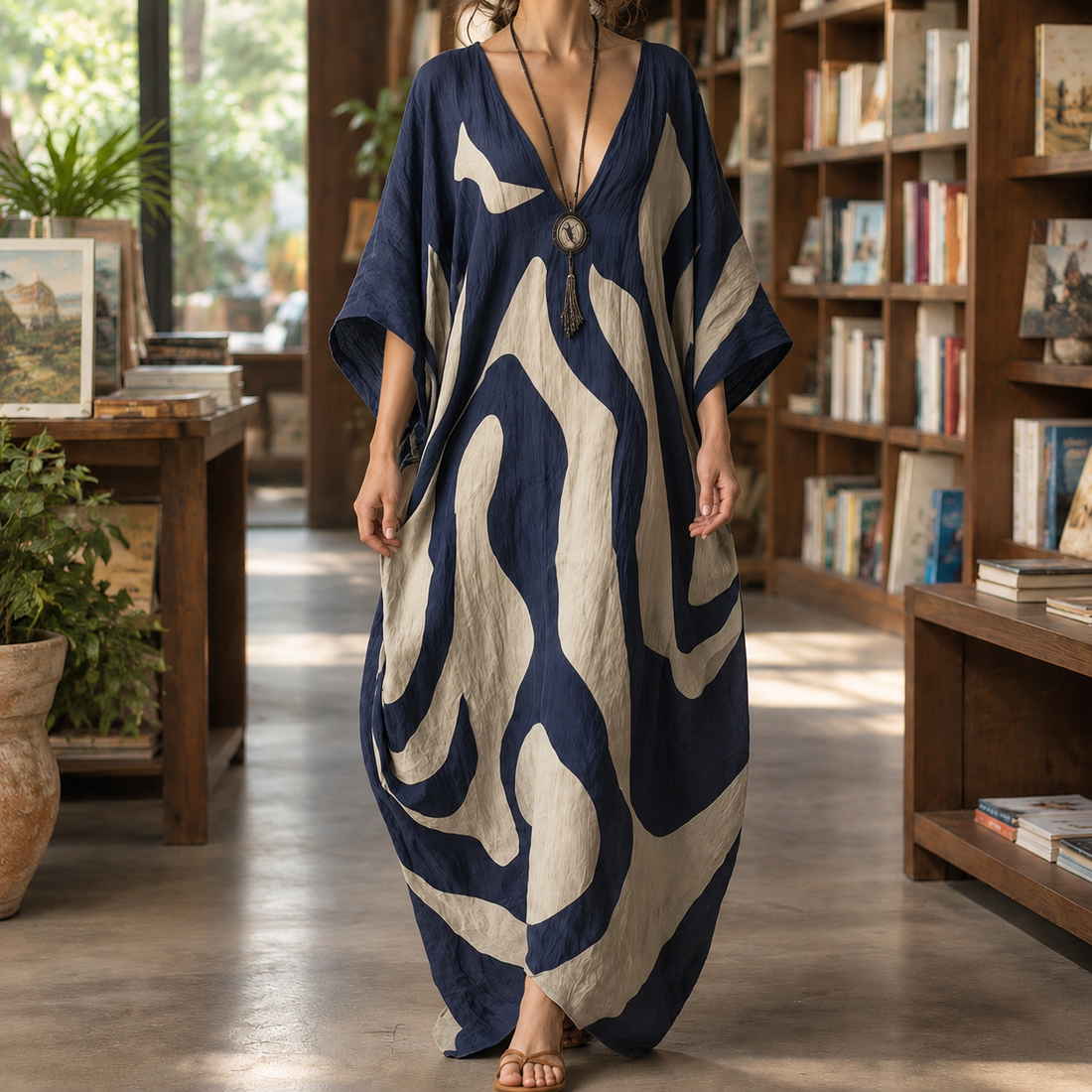 Benedetta Abstract Maxi Dress - Navy